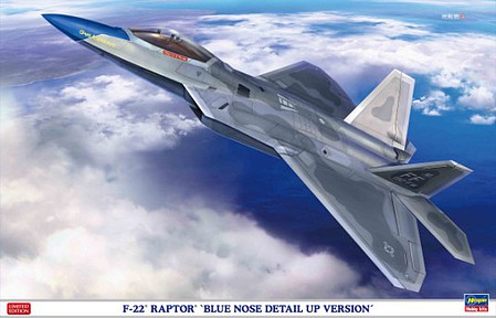 Hasegawa F22 Raptor Blue Nose Detailed Fighter (Ltd Edition) Plastic Model Airplane Kit 1/48 #52293