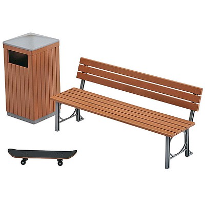 Hasegawa Park Bench and Trash Can Plastic Model Kit 1/12 Scale #62010