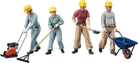 Hasegawa Construction Workers Set A- Road Paving Workers (4) Plastic Model Diorama Kit 1/35 #66003