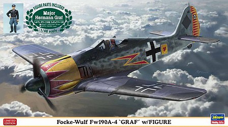 Hasegawa Focke Wulf Fw190A4 GRAF Luftwaffe Fighter w/Figure Plastic Model Airplane Kit 1/48 #7492