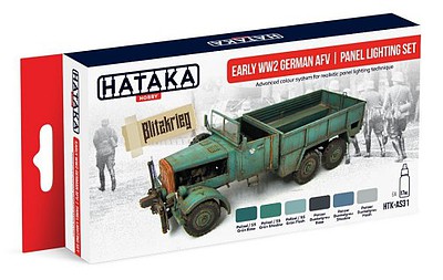 Hataka Red Line (Airbrush-Dedicated)- Early WWII German AFV Panel Lighting Paint Set (6 Colors) 17ml Bottles
