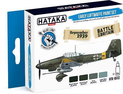 Hataka Blue Line (Brush-Dedicated)- Early Luftwaffe 1937-40 Camouflage Paint Set (4 Colors) 17ml Bottles