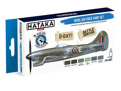 Hataka Blue Line (Brush-Dedicated)- RAF D-Day Battle of Britain Camouflage Paint Set (6 Colors) 17ml Bottles