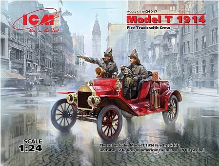 ICM Model T 1914 Fire Truck with crew Plastic Model Car Kit 1/24 Scale #24017