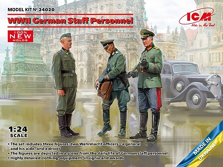 ICM WWII German Staff Personnel (3) Plastic Model Military Figure Kit 1/24 Scale #24020
