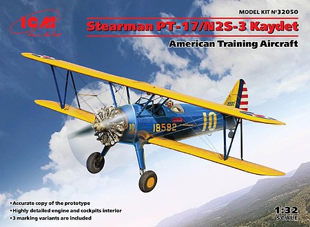 ICM Stearman PT17/N2S3 Kaydet trainer aircraft Plastic Model Airplane Kit 1/32 Scale #32050