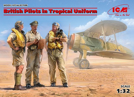ICM British Pilots in Tropical Uniform 1939-1943 (3) Plastic Model Figure Kit 1/32 Scale #32106