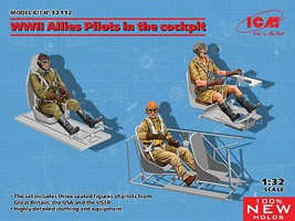 ICM WWII Allies Pilots in the Cockpit (3) Plastic Model Figure Kit 1/32 Scale #32112