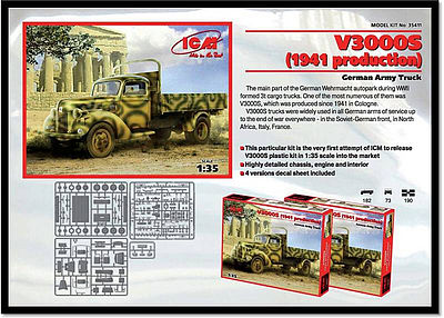 ICM V3000S 1941 Production German Army Truck Plastic Model Military Truck Kit 1/35 Scale #35411