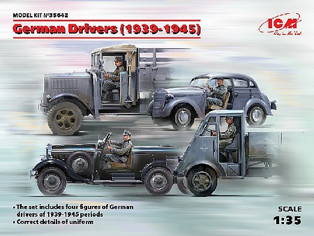 ICM WWII German Drivers 1939-1945 (4) (New Tool) Plastic Model Military Figure Kit 1/35 #35642