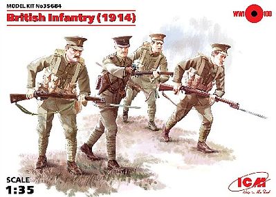 ICM WWI British Infantry with Weapons 1914 (4) Plastic Model Military Figure 1/35 Scale #35684