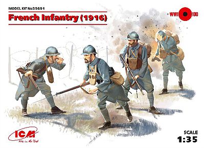 ICM WWI French Infantry 1916 (4) (New Tool) Plastic Model Military Figure Kit 1/35 Scale #35691