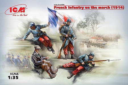 ICM French Infantry on the March 1914 (4) Plastic Model Military Figure Kit 1/35 Scale #35705