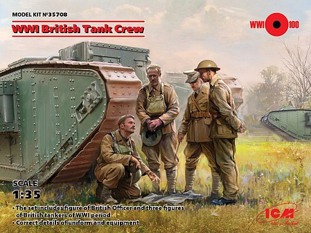 ICM WWI British Tank Crew (4) (New Tool) Plastic Model Military Figure Kit 1/35 Scale #35708