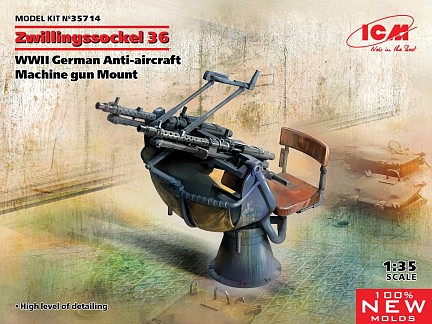 ICM Zwillingssockel 36 Anti-Aircraft Gun Mount Plastic Model Weapon Kit 1/35 Scale #35714