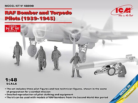 ICM RAF Bomber & Torpedo Pilots 1939-45 (5) Plastic Model Military Figure Kit 1/48 Scale #48090