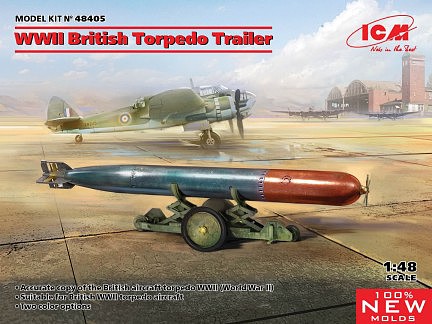 ICM WWII British Torpedo with Trailer (New Tool) Plastic Model Airplane Kit 1/48 Scale #48405