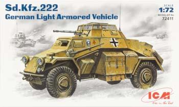 ICM WWII SdKfz 222 Light Armored Vehicle Plastic Model Armored Car Kit 1/72 Scale #72411