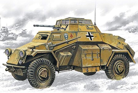 ICM WWII SdKfz 222 Light Armored Vehicle Plastic Model Armored Car Kit 1/72 Scale #72411