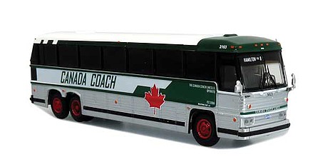 Iconic-Replicas 1985 MCI MC-9 Motorcoach Bus - Assembled Canada Coach (silver, white, green, red)