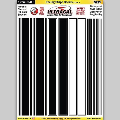 Innovative 1/24 Peel & Stick Decals- Racing Stripe Black/White Style 3 Slot Car Decal #64043