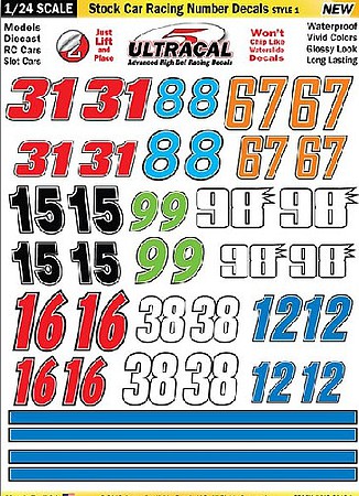 Innovative 1/24 UltraCal Hi-Def Peel & Stick Decals- Stock Racing Numbers Red/White/Black/Blue Style 1