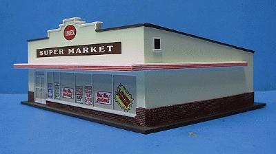 Imex Supermarket Assembled Perma-Scene HO Scale Model Railroad Building #6110