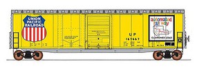 Intermountain PS-1 50' Double-Door Boxcar w/Cushion Underframe Ready to Run Union Pacific (Armour Yellow, silver, Large Automated Railway & Shield Logos Intermountain PS-1 50' Double-Door Boxcar w/Cushion Underframe Ready to Run Union Pacific (Armour Yellow, silver, Large Automated Railway & Shield Logos