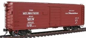 Intermountain Milwaukee Road Rib-Side 40' Boxcar Ready to Run Milwaukee Road (Original Doors, Boxcar Red, Route of the Hiawathas Slogan) HO-Scale Intermountain Milwaukee Road Rib-Side 40' Boxcar Ready to Run Milwaukee Road (Original Doors, Boxcar Red, Route of the Hiawathas Slogan) HO-Scale