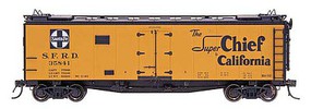 Intermountain Santa Fe 40' Steel Ice Reefer Ready to Run Santa Fe ''Super Chief'' RR-32 (Santa Fe Yellow, black w/white herald) N-Scale Intermountain Santa Fe 40' Steel Ice Reefer Ready to Run Santa Fe ''Super Chief'' RR-32 (Santa Fe Yellow, black w/white herald) N-Scale