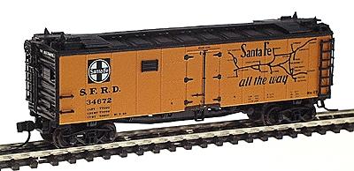 Intermountain Refrigerator Car - Assembled Santa Fe The Scout RR-27 Curved Line Map (ATSF Yellow, white lettering) - N-Scale
