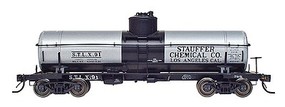 Intermountain ACF Type 27 Riveted 8000-Gallon Tank Car Ready to Run Stauffer Chemical Co. (silver, black markings) N-Scale Intermountain ACF Type 27 Riveted 8000-Gallon Tank Car Ready to Run Stauffer Chemical Co. (silver, black markings) N-Scale
