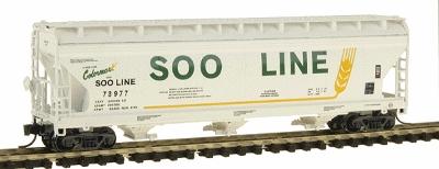 Intermountain ACF 4650 Cubic Foot Center Flow 3-Bay Hopper - Assembled Soo Line (white w/Large green SOO LINE & gold Wheat) - N-Scale