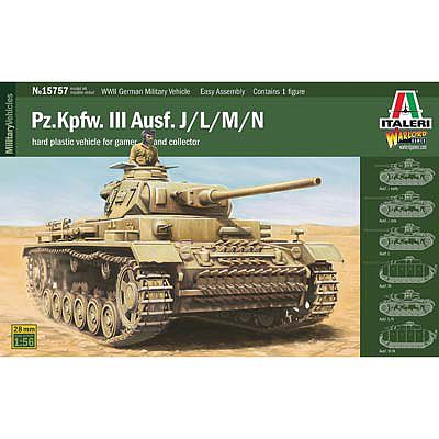 Italeri Pz.Kpfw.III Ausf. J/L/M/N w/Driver Plastic Model Military Tank Kit 1/56 Scale #15757