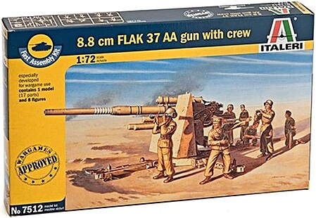 Italeri 8.8cm FLAK 37 Gun Plastic Model Military Figure Kit 1/72 Scale #557512