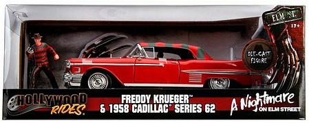 Jada-Toys 1/24 Nightmare On Elm Street 1958 Cadillac Series 62 w/Freddy Krueger Figure