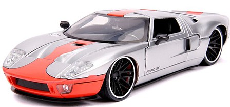 Jada-Toys 1/24 2005 Ford GT (Candy Silver w/Orange Stripe) (no figure included)