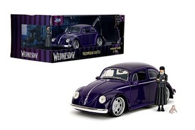 Jada-Toys 1/24 Addams Family 1959 VW Beetle Car w/Wednesday Figure & Thing