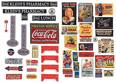 JL Vintage Drugstore & Pharmacy Signs 1930s to 1950s Model Railroad Billboard HO Scale #242