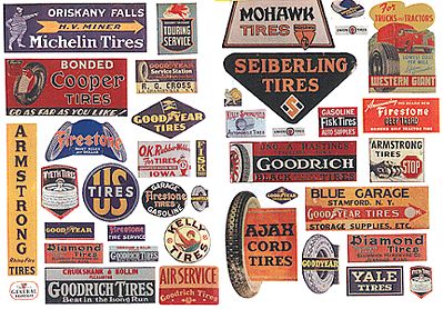 JL Vintage Gas Station Tire Signs 1930s to 1950s Model Railroad
