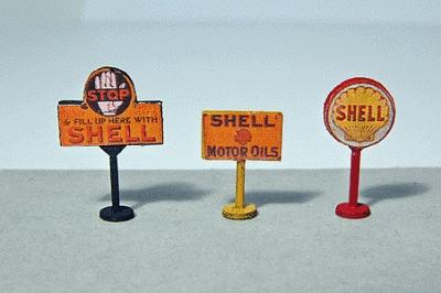 JL Vintage Shell Gas Station Curb Signs (3) Model Railroad Billboard HO Scale #464