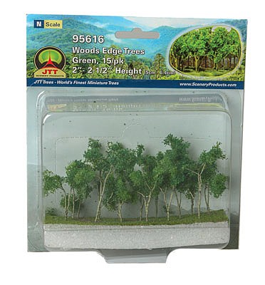 JTT Green Woods edge trees (15 pack, 2 to 2.5 inch) N Scale Model Railroad Grass Scenery #95616