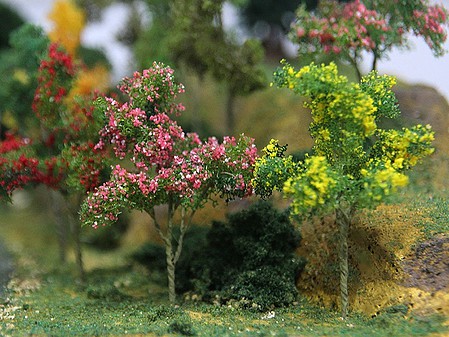 JTT Red, Pink, Yellow, & Purple Flower Trees 1.5 to 2 (18) Model Railroad Scenery Trees #95632