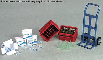 JsWorks 1/35 Drinks Set- Soda & Water Bottles, Boxes/Crates, Hand Truck (Resin Kit)