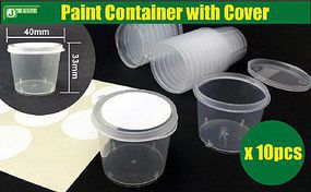 JsWorks 40mm x 33mm Empty Plastic Paint Container w/Cover (10) JsWorks 40mm x 33mm Empty Plastic Paint Container w/Cover (10)