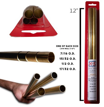 K-S Medium Round Brass Telescopic Tubing Assortment (4) Hobby and Craft Metal Tubing #3401