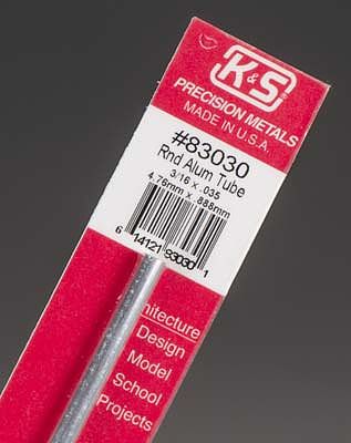K-S Round Aluminum Tube .035 x 3/16 x 12 Hobby and Craft Metal Tubing #83030