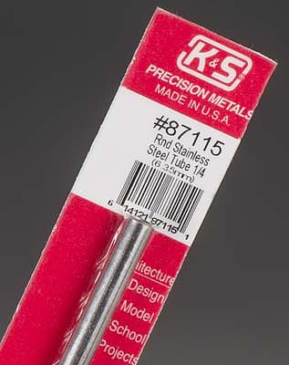 K-S Round Stainless Steel Tube 1/4 x 12 Hobby and Craft Metal Tubing #87115