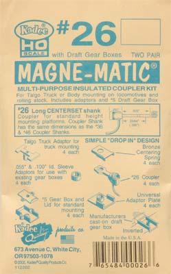 -- Short 1/4" Underset Kit Magne-Matic R Kadee HO #24 Plastic-Shank Coupler 
