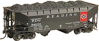 Kadee 50-Ton AAR Standard Offset 2-Bay Open Hopper w/Coal Load - Ready to Run Reading #84000 (Built 1951, Factory New, Black)